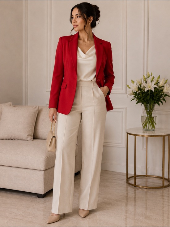 Linden Grey Jackets & Blazers - Linden Grey Tomato Red Tailored Blazer Women M Structured Chic